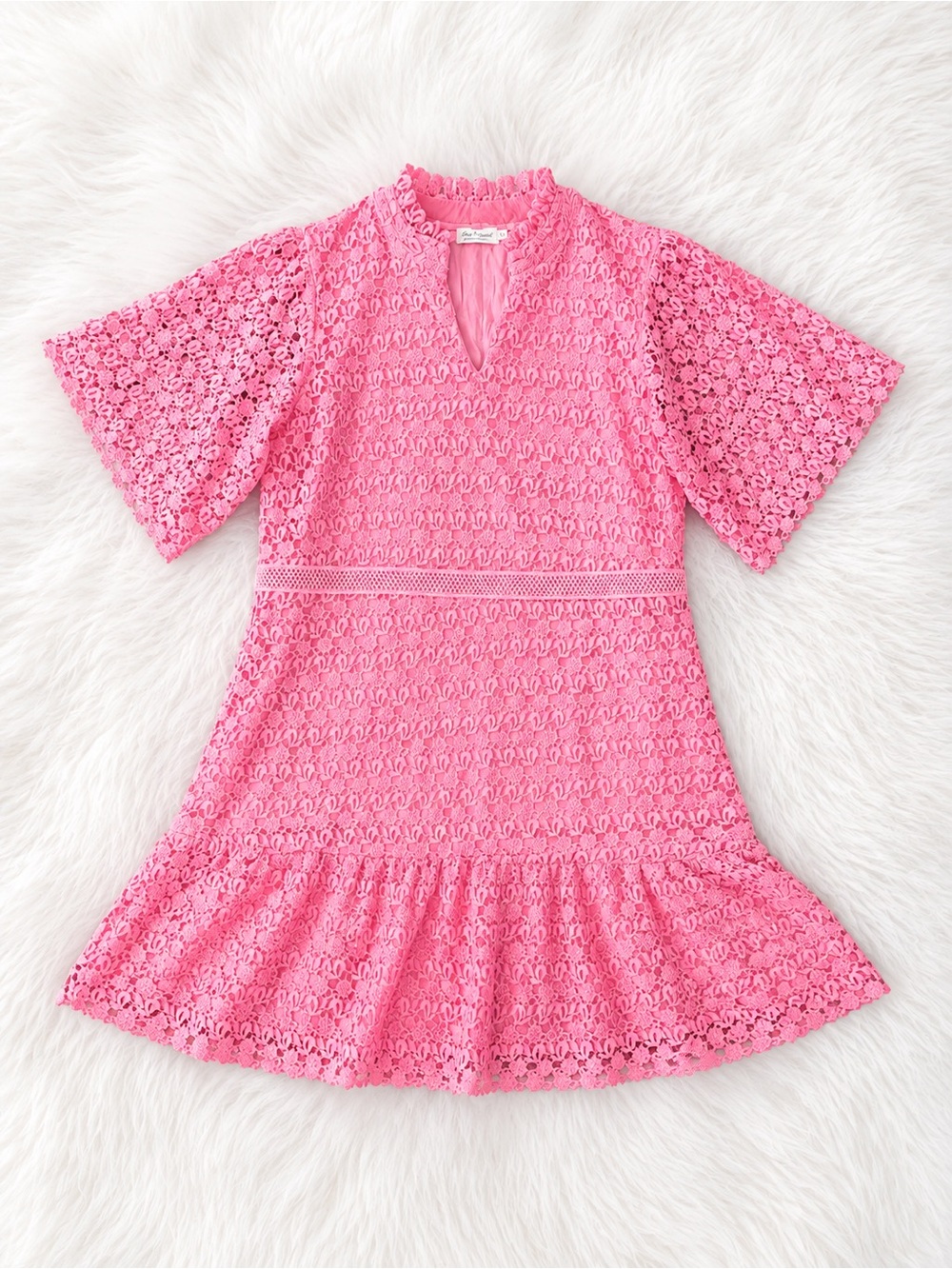Shop the Mint Pink Lace Ruffle Mini Dress 1X